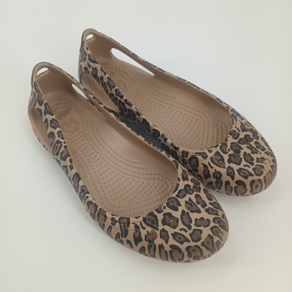 Crocs Kadee Leopard Print Ballet Flats Women Size 6 Animal Print Comfort Shoes